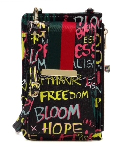 Multi Graffiti Stripe Crossbody Cellphone Wallet GP071W  BLACK